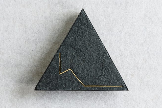 Brosche, Silber oxidiert, Schiefer, Gold, 1983