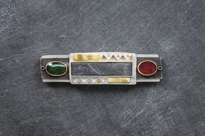 Brosche, Gold, Silber oxidiert, Silber, 2015